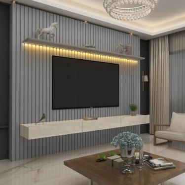 Imagem de Home Para Tv Ripado Led Nobre 230 Cinza Off White - Gelius - Gelius Mó