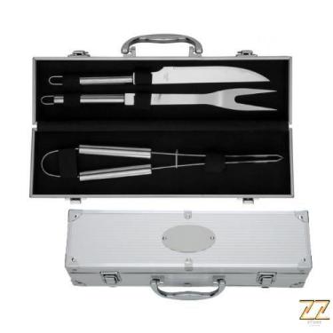 Imagem de Kit Churrasco Natal Faca + Garfo + Pegador + Maleta - ZZ