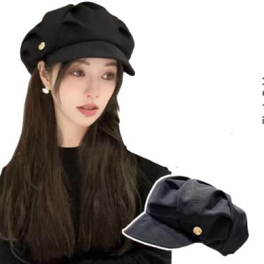 Imagem de Boina Feminina com Boton Charme Doramas Coreanos - On.shop, Preto
