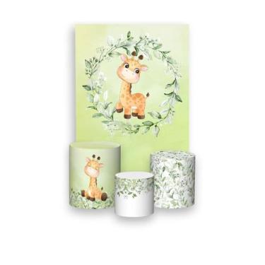 Imagem de Painel De Festa Vertical 1,50 x 2,20 + Trio De Capas Cilindro - Girafa