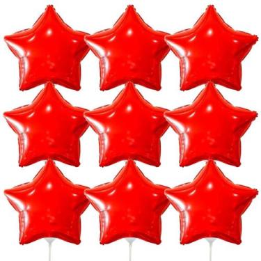 Imagem de Kit 9 Balões Metalizado Estrela Vermelho 20cm C/ Canudo 15cm - Gala, V