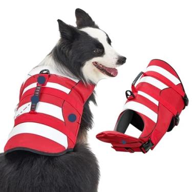Imagem de Peitoral refletivo para cães com dispositivo flutuante salva-vidas | Material de mistura de poliéster e algodão | Alças ajustáveis para melhor ajuste e visibilidade, grande - (vermelho)