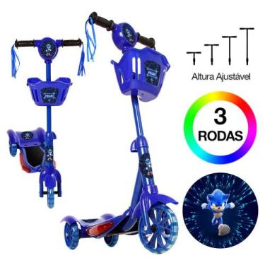 Imagem de Patinete p Criança Sonic The Hedgehog Cestinha 3 Rodas Azul - Toys 2U