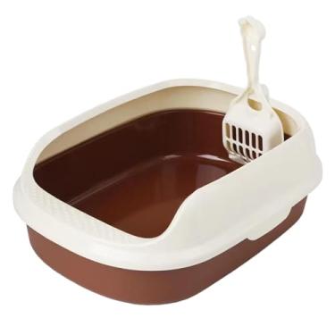 Imagem de ＡＷＨＡＯ Caixa de Areia para Gatos, Bandeja de Areia para Gatinhos, Facilmente Limpa, Resistente, Aberta, para Animais de Estimação, Semi-fechada, Caixa de Are, Cor café