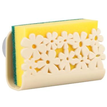Imagem de Suporte de esponja de plástico antiferrugem, suporte de pia para pia de pia da Amotec com ventosas para fácil acesso, suporte de chuveiro e organizador de cozinha, fácil de encaixar (Bege)
