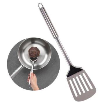 Imagem de Espátula Vazada Inox para Grelhados Carnes Frango Hamburguer - top uti