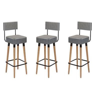 Imagem de Kit 03 Bancos Banquetas Pés Palito Barcelona Suede Cardan - Salaone