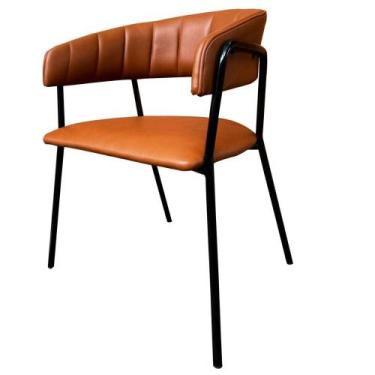 Imagem de Cadeira com Braços Maraú PSG Móveis Couro Legitimo Caramelo com Base e