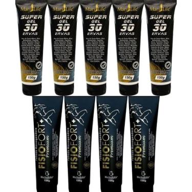 Imagem de Kit 5 Super Gel 30 Ervas 150g + 4 Pomada Massageadora Fisiofort Premiu