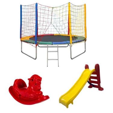 Imagem de Pula Pula Cama Elástica 2,44m Resistente Grande Escorregador Médio 3 D