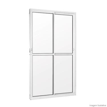 Imagem de Porta balcão 2 folhas 2,10x1,50 com fechadura no alumínio branco - Com