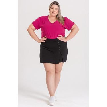 Imagem de Shorts Saia Feminino Plus Size C/ Fenda na Perna detalhe Botões Fake -