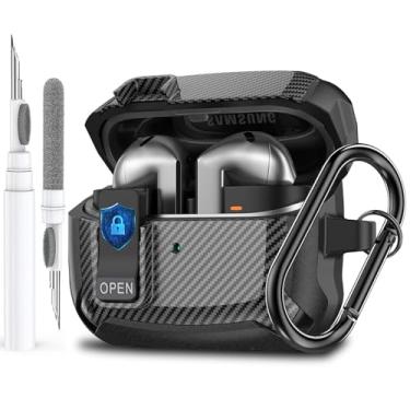 Imagem de Capa para Galaxy Buds 3 Pro/3/3 FE com clipe de trava segura, à prova de choque para Samsung Galaxy Buds3/3 Pro 2024/3 FE 2025, capa rígida protetora com mosquetão e kit de limpeza para homens e