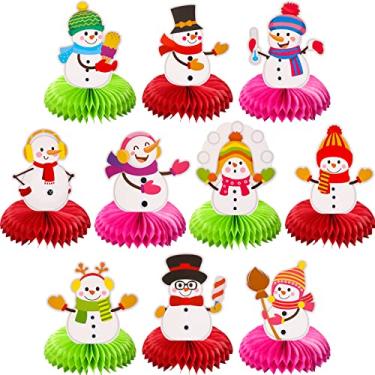 Imagem de 10 peças centrais de colmeia de boneco de neve de Natal tema de inverno decorações de festa de aniversário mesa topo de mesa para festa de Natal feriados de Natal suprimentos de Natal