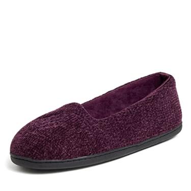 Imagem de Dearfoams Pantufa feminina confortável de balé Rebecca com espuma viscoelástica para uso interno e costas fechadas com larguras amplas, Beringela Chenille, 9-10