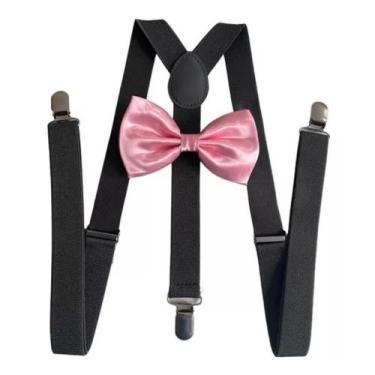 Imagem de Kit Suspensório Cinza Chumbo+ Gravata Borboleta Rosa Bebê Ref: 244/247