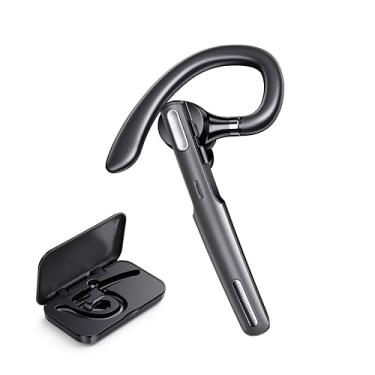 Imagem de ICOMTOFIT Fone de ouvido Bluetooth, sem fio Bluetooth V5.0, fones de ouvido viva-voz com microfone integrado para dirigir/negócios/escritório, compatível com iPhone e Android (cinza)