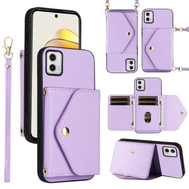 Imagem de Dswteny Capa carteira para Motorola Moto G73 5G com cordão de pulso alça de ombro fina bolsa flip, suporte de cartão de crédito de couro PU de luxo acessórios capa de celular para G 73 73G mulheres