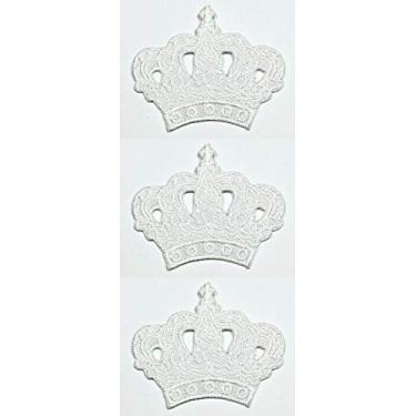 Imagem de Conjunto de 3 peças mini pequeno rei rainha princesa coroa branca desenho animado bordado ferro no remendo artesanato remendo bordado aplique faça você mesmo roupas camiseta polo mochilas boné