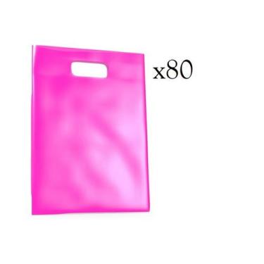 Imagem de 80 Sacolas plásticas  Pink alça vazada boca de palhaço 20x30 - Lynx pr