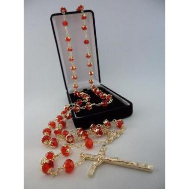 Imagem de Terço cristal aust. vermelho 8x6mm esp. - folh. ouro - armazem