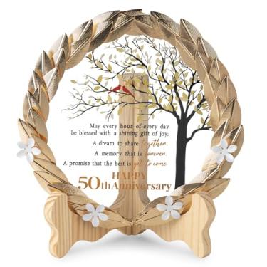 Imagem de EVA murmure Placa de Cristal para Presentes de Casamento de 50 Anos com Guirlanda de Folhas de Ouro - Presentes de Casamento de 50 Anos para Casais de Pais - Idéias Exclusivas para Presentes de 50 Ano