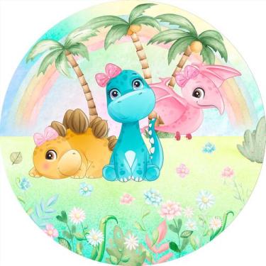 Imagem de Painel De Festa Redondo 1,50x1,50 - Dinossauro Rosa Baby 019 - Via Cor