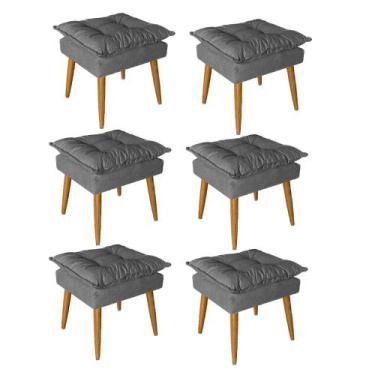 Imagem de Kit 06 Puff Puf Banqueta Opala Para Quarto Sala Recepção Suede Cinza -