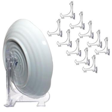 Imagem de Kit 10 Peças Suporte P/ Pratos Acrílico Transparente 17,5cm