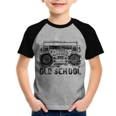 Imagem de Camiseta Raglan Infantil Old School Boombox - Foca na Moda, Cinza, Pre