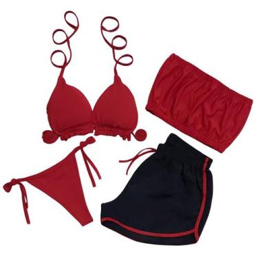 Imagem de Biquíni Com Bojo Cortininha LISO + Top + Short - Gringas Model, Vermel