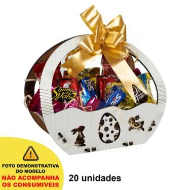 Imagem de 20 Cesta Mini Páscoa Mdf Branco Ifood Presente Chocolate Ovo - Madelum