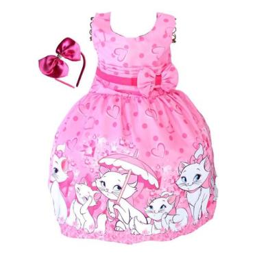 Imagem de Vestido Luxo Infantil Rosa Meninas Gatinha Marie Tiara Fofo - Pingo de