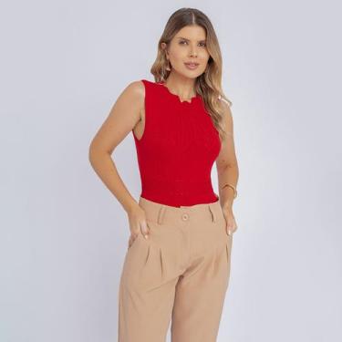 Imagem de Body feminino regata tricot modal gola coroa elegante social - Swiss B