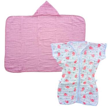 Imagem de Kit Toalha Banho Soft Capuz + Roupão infantil grande ate 4 anos piscin