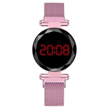 Imagem de Relógio Digital Feminino Delicado Original De Pulso LED Aço Inoxidável Chique Elegante Moderno Redondo Casual (Rosa)