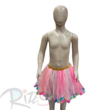 Imagem de Saia Tule Rosa/Branco - Barrado cores candy - 30cm - Mod 420 - 01 unid
