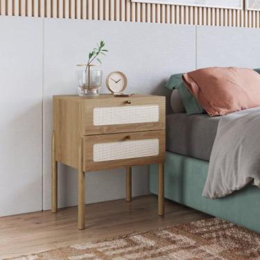 Imagem de Mesa de Cabeceira 2 Gavetas Palhinha Pé Madeira Oslo - Artesano Móveis