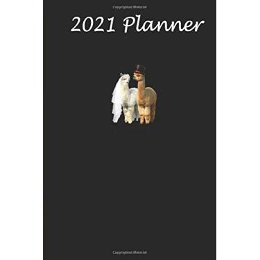 Imagem de 2021 Planner - Funny Alpaca Notebook Bride and Groom Wedding: Daily planner 2021, US map, US holiday, 6x9 inch, 136 pages - Birthday gift ideas for kids men women