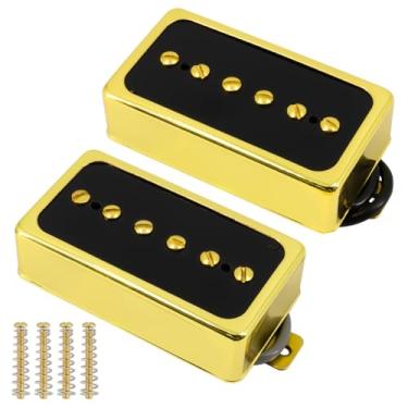 Imagem de Conjunto de captador P90, ponte de bobina única Alnico V e captadores de pescoço para guitarra elétrica Les Paul P90 estilo Humbucker tamanho (black golld)