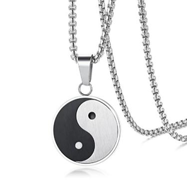 Imagem de Colar de aço inoxidável vintage Taiji Yin Yang Taichi Yoga para homens, acabamento fosco, corrente livre 61 cm