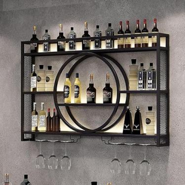 Imagem de Prateleiras de vinho montadas na parede, suporte de garrafa de ferro, prateleiras flutuantes de unidade de bar, adequado para casa, bar, restaurante e cozinha, preto, 100 * 15 * 80 cm
