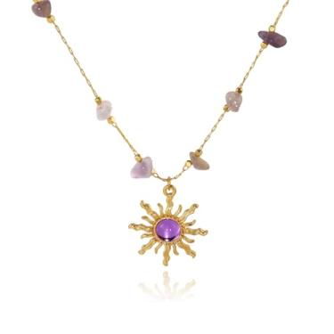 Imagem de kepvrio Colar de sol para mulheres, colar Rapunzel com pedra do mês de nascimento, colar com pingente de cura de pedra do sol, colar com pingente de opala de girassol, fantasia de rapunzel, joia