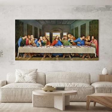 Imagem de Quadro Decorativo para Sala Quarto Hall 100x50 Santa Ceia Religioso Jesus Horizontal Grande Decoração Parede Tela