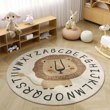 Imagem de Poowe Cute Lion ABC Tapete infantil de berçário redondo educacional alfabeto macio tapete antiderrapante para quarto de crianças pequenas (redondo 80 cm, leão ABC)