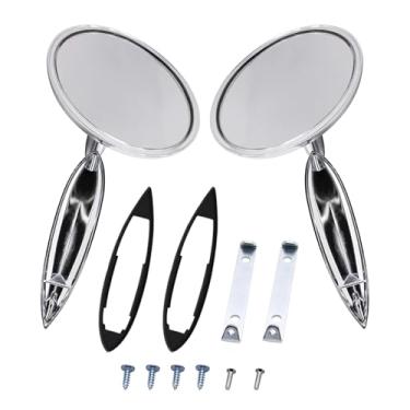 Imagem de Par de espelhos retrovisores externos de gravata borboleta cromada prateada esquerda e direita compatível com Chevy Bel Air Biscayne Impala Corvair Chevelle El Camino Nova 1963 1964 1965