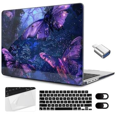 Imagem de MEEgoodo Compatível com MacBook Pro de 14 polegadas (M5/M4/M3/M2/M1) 2025 2024 2023 2021, compatível com modelos A3434/A3112/A3401/A3185/A2918/A2992/A2779/A2442 Pro/Max, roxo e Borboletas azuis