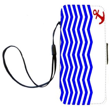 Imagem de Rikki Knight Capa carteira flip 3D Chevron azul sobre branco com âncora para iPhone 5c da Apple