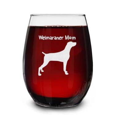 Imagem de ShelbyShops Copo de vinho Weimaraner Mom, presente de taça de vinho para mãe de cachorro, presente de retrato de cachorro gravado, presente memorial para animais de estimação, copo Mommy Weimaraner,