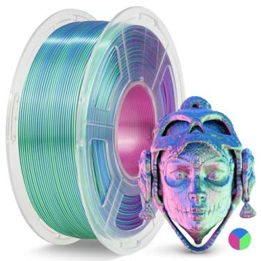Imagem de JAYO Filamento pla de seda 1,75 mm tricolor azul verde roxo, filamento de impressora 3D de coextrusão de três cores, multicolorido brilhante, carretel de 1,1 kg (2,4 libras), precisão +/- 0,
